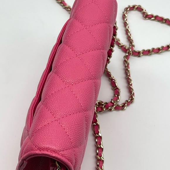 New CHANEL Classic Fuschia Pink Caviar Leather WOC Wallet On Chain Dust Bag Box - Picture 6 of 11
